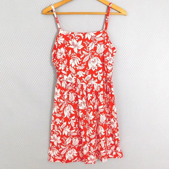 LOFT Dresses & Skirts - Loft Red and White Floral Sun Dress Size Medium